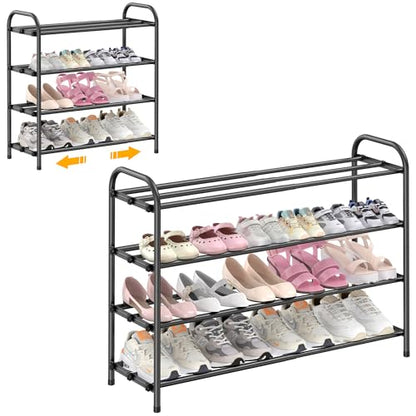 Hleelomi 4-Tier Metal Expandable Shoe Rack for Closet and Entryway, Black - color: Black, size: 4-Tier