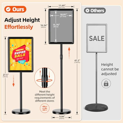 11"x17" Adjustable Floor Stand Sign Holder w/ Round Corner, 1 Pack - size: 11x17 Inch with Rounded Corners
