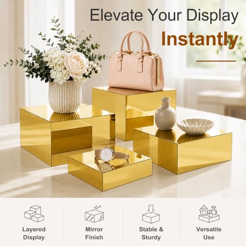4Pcs Acrylic Risers Display Stands, Food Risers for Buffet Table, Gold - color: Gold