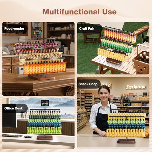 MOJOHAND 3-Tier Snack Display, 42 Clips, Pine Wood Base