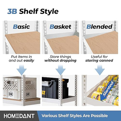 HOMEDANT White 28" W 5 Tier Storage Shelves Garage Shelving Unit Metal - color: White, size: 28"W x 12.3"D