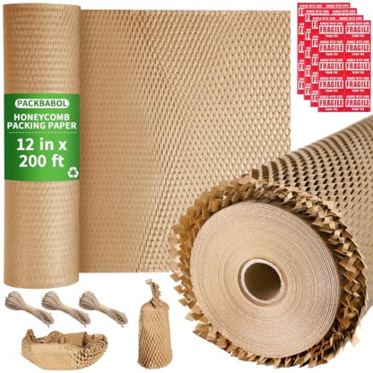 Packbabol Honeycomb Packing Paper 12 inch x 200ft Bubble Cushioning Wrap - size: 12IN x 200FT