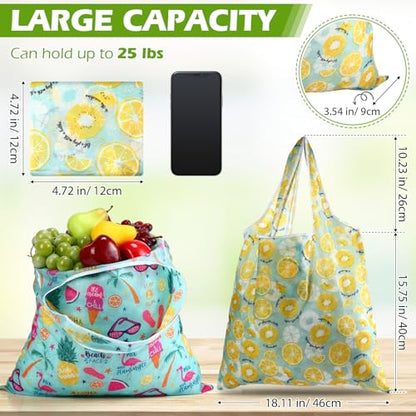 Weewooday 18 Pcs Grocery Bags Foldable Reusable Shopping Bags Washable Nylon Bag for Farmers Market Groceries - style: Lovely Style