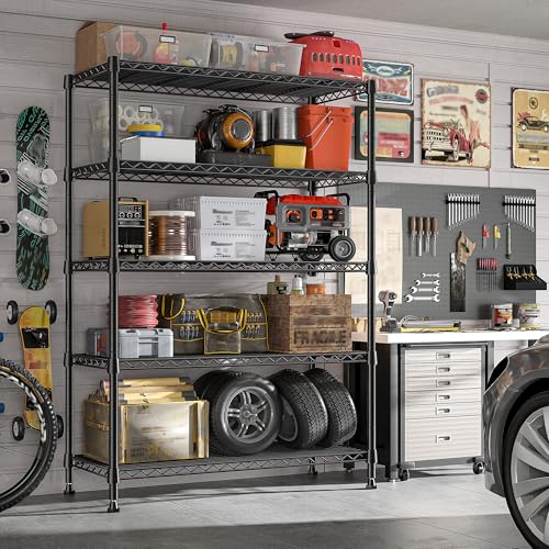 REIBII 5 Tier Storage Shelves, 1653LBS Heavy Duty&Silent Wheels for Garage - size: 35.4"Wx15.7"Dx76.1"H & 1653LBS