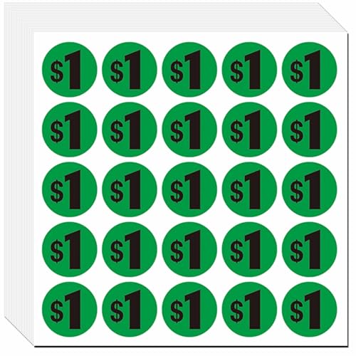 DUGUTUL 500pcs $1 Price Stickers for Garage Sale and Yard Sale | 1 Dollar Price Tags Labels | Super Bright & Jumbo 1" Diameter | Preprinted Price Labels | Garage Sale Stickers - color: 01 Dollar