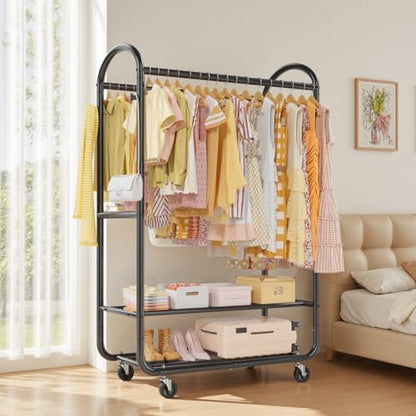 EAGMAK Heavy Duty Clothing Racks for Hanging Clothes 720 Lbs, Rolling Clothes Rack Double Rod Garment Rack with Lockable Wheels, Metal Closet Organizer for Bedroom, Laundry, Retail, Black - color: Black
