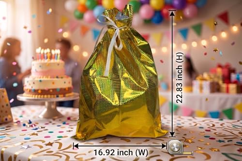 Srashtaa 5-Piece Happy Birthday Gift Bag Set – Extra Large Paper Bag + Golden Wrapping Bag + Greeting Card + Envelope + Tissue Paper | Birthday Gift Bags for Men Women