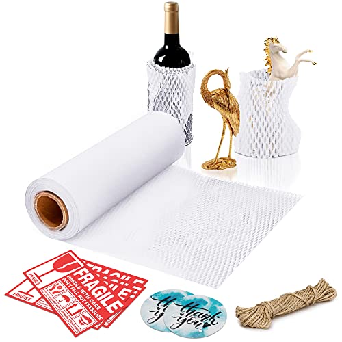 APQ Supply Honeycomb Packing Paper White, 15 Inch x 100 Feet, Clean Retail Packaging for Boutiques, E-Commerce Sellers, and Shipping Departments - style: White / Pack of 1