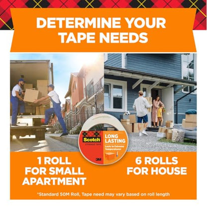Scotch Long Lasting Storage Packaging Tape, 1.88" x 54.6 yd, Designed for Storage and Packing, Stays Sealed in Weather Extremes, 3" Core, Clear, 2 Rolls (3650-2)