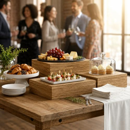 8 Pack Paulownia Wood Buffet Risers, Multi-Size Food Display Stands - color: Brown