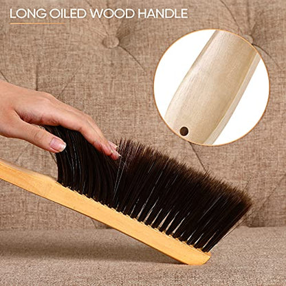 Patelai 2 Pieces Wooden Bench Brushes, Soft Bristles, Long Wood Handle, Brown - color: Brown