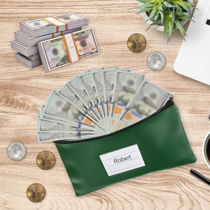PATIKIL 11x6 Money Bank Deposit Bag with Zipper, 6 Pcs Leatherette Coin Check Wallet Pen Pouch Bag with Clear Window for Office Travel, Dark Green - color: Dark Green