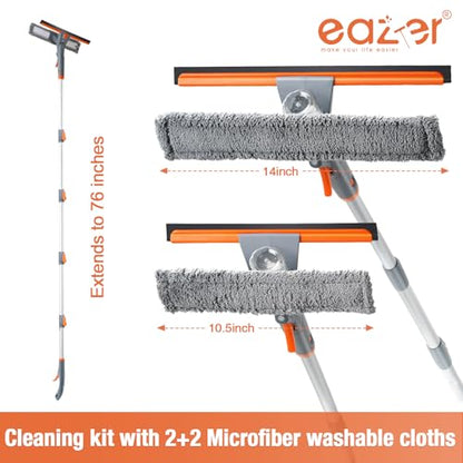 Eazer 76" Spray Window Washing Kit with Extension Pole & Streak-Free Pads - size: 76inch