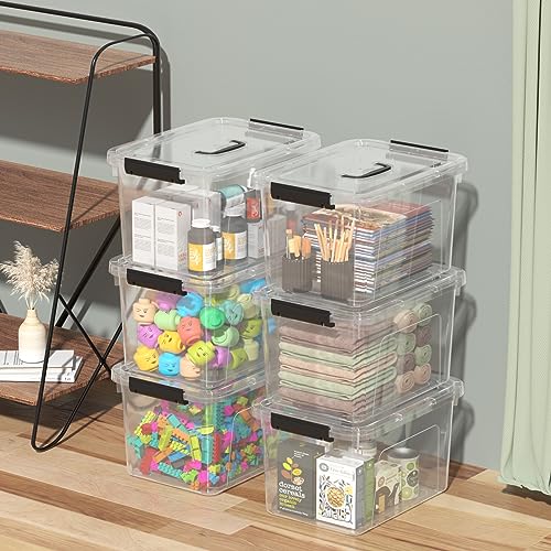 12 Qt Clear Tote Box, Plastic Storage Bin with Lid & Handle Set of 6 - size: 12 Quarts