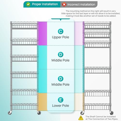 SINGAYE 6 Tier Shelf Wire Shelving Adjustable Storage Shelves Basket Rack - color: Silver, size: 6-Tier[13.5"Dx13.5"Wx63"H]