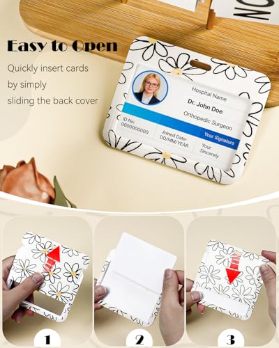 Uniclife Fashionable Sliding Badge Holder Flower Pattern with Reel - color: Beige Base Daisy-horizontal