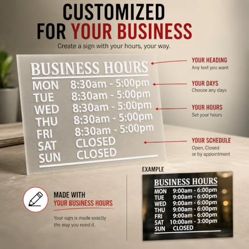 Custom Business Hours Signs - Window Decals for Store Hours, Office & Retail