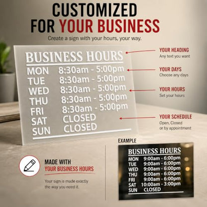 Custom Business Hours Signs - Window Decals for Store Hours, Office & Retail