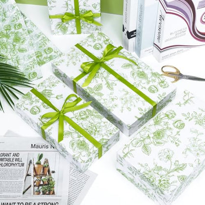 Larcenciel Elegant Floral Tissue Paper for Gift Bags, Sage Green Flower Gift Wrapping Tissue Paper, Pretty Botanical Packing Supplies for Wedding Gifts, Birthday Presents & Crafts, 20x14 in 30 Sheets - color: Green And White