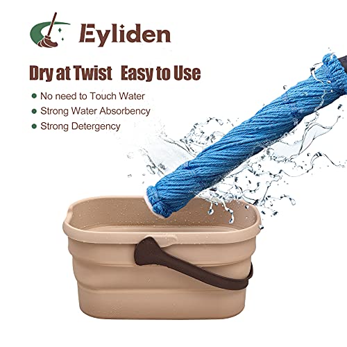 Eyliden Mop with 2 Reusable Microfiber Heads, Easy Wringing Twist Mop - color: Blue