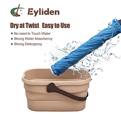 Eyliden Mop with 2 Reusable Microfiber Heads, Easy Wringing Twist Mop - color: Blue