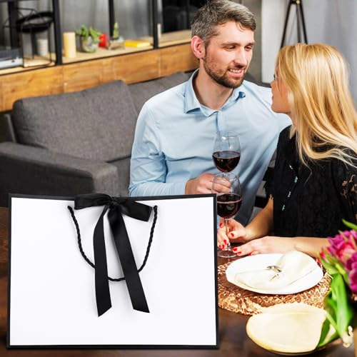 woric 2 Pcs White Gift Bags, 14" Medium Wedding Gift Bag with Tissue Paper - color: White with Black Edge
