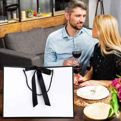 woric 2 Pcs White Gift Bags, 14" Medium Wedding Gift Bag with Tissue Paper - color: White with Black Edge