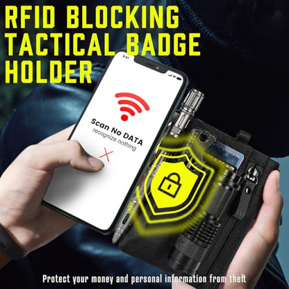 LIUGX Tactical ID Card Holder, Badge Holder with Lanyard, 3-in-1 Fabric - color: Black Edc Pouch Ver