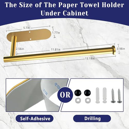 Gold Paper Towel Holder, Self Adhesive Paper Towel Holder Under Cabinet - color: Gold