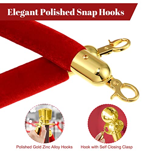 Fumete 6 Pcs Velvet Rope 4 Feet with Gold Hook Crowd Control, Red - color: Red