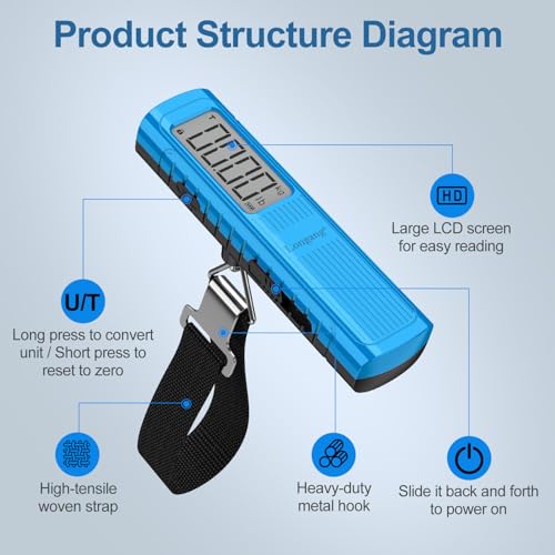Battery-Free Digital Luggage Scale, 110lbs/50kg Portable Handheld Hanging Scale for Luggages, Suitcases, Backpacks & Bags, Easy Weighing for Travel, No Need Batteries (Blue) - color: Blue
