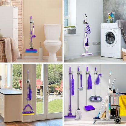 Broom Holder Wall Mount Rack, 304 Stainless Steel Mop and Tool Organizer - color: Silver-Black