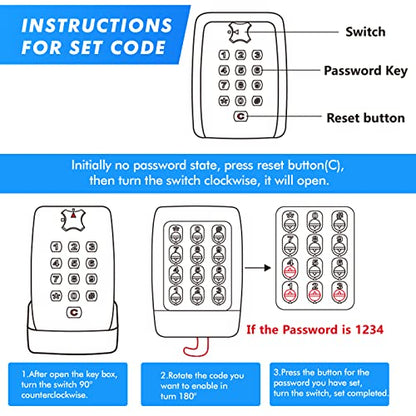 Key Lock Box, Large Capacity Key Storage Box with Hanging Ring, 12-Digit Keyboard Combination, Resettable Code, Waterproof Security Lock Box for Home, Office, Outdoor - style: with Hang Ring