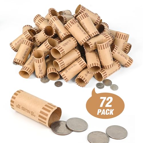 LLIKED 72 PCS Preformed Coin Wrappers Rolls-Halves, Brown - size: 72 Halves Coin Rolls