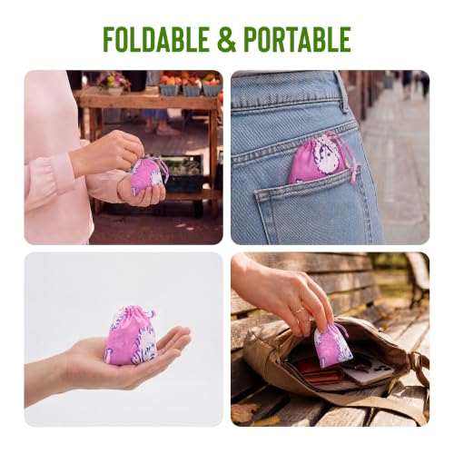 Stelle Lightweight Reusable Grocery Bag with Handles Ripstop Nylon Foldable Tote Shopping Bags for Travel and Groceries - color: Charlie Pals | Pink