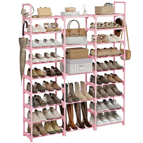 WOWLIVE 9 Tier 3-Column Shoe Rack, 50-55 Pairs Stackable Pink - color: Pink, size: 3 Row 9 Tier