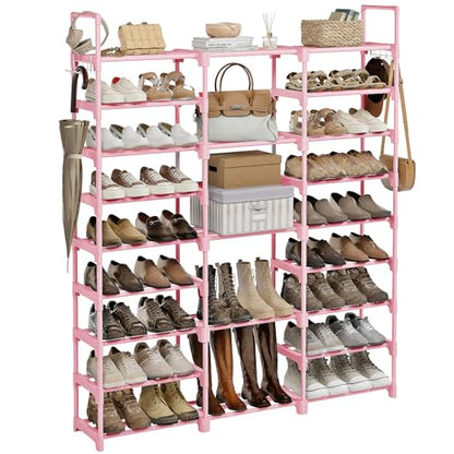 WOWLIVE 9 Tier 3-Column Shoe Rack, 50-55 Pairs Stackable Pink - color: Pink, size: 3 Row 9 Tier