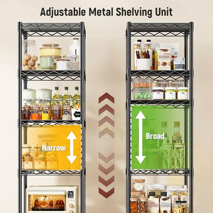 DurayLoly 15.8" W 6-Tier Narrow Wire Shelving, Adjustable Shelves, Kitchen - size: 15.8"W x 11.8"D x 63"H