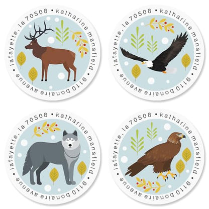 Forest Friends Round Return Address Labels (8 Designs) - Set of 144 1-1/2" Diameter Self-Adhesive, Flat-Sheet Labels - style: Forest