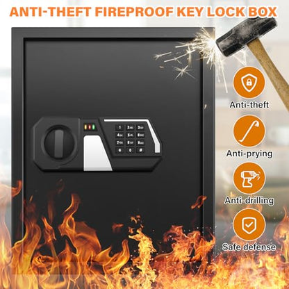 200 Keys Heavy Duty Fireproof Key Lock Box Wall Mount with Code&Hook Plates - size: 200 Keys