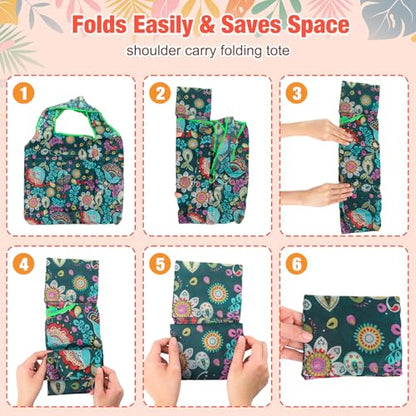 Eccliy 24 Pcs Reusable Grocery Bags Shopping Bags Foldable, Plants Style - style: Plants Style