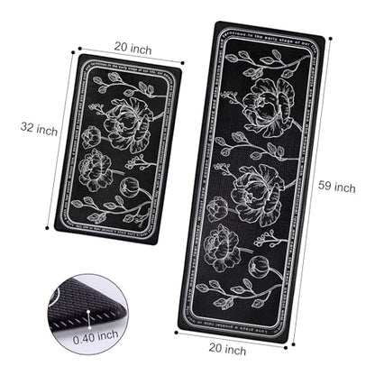 Kitchen Floor Mat Set of 2, Anti Fatigue Kitchen Mat 20"x32"+20"x59" - color: Black, size: 20"x32"+20"x59"