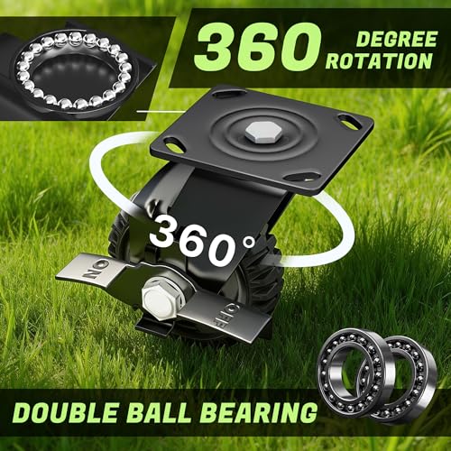 5inch Heavy Duty Caster Wheels, 1100lb Solid Rubber Plate Casters, Knobby Tread with Brake for Workbench, Dolly, Cart, Wagon, Trolley, Chicken Coop - Set of 4 (2 Brake & 2 Rigid)