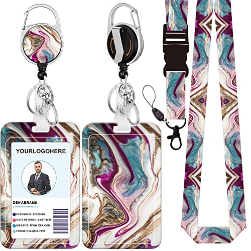Badge Lanyard and ID Badge Holder, Retractable Badge Reels with Carabiner Reel Belt Clip, Strap Lanyard with Lobster Clasp for Badge Holders, Nurse Teacher Office Gifts(BLC-Beige Marble) - color: Blc-beige Marble