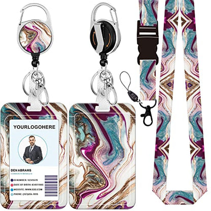 Badge Lanyard and ID Badge Holder, Retractable Badge Reels with Carabiner Reel Belt Clip, Strap Lanyard with Lobster Clasp for Badge Holders, Nurse Teacher Office Gifts(BLC-Beige Marble) - color: Blc-beige Marble