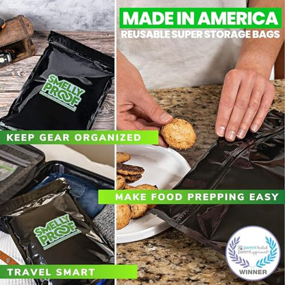 50pk 4-MIL Thick Heavy Duty, 2-Gallon Freezer Zipper Bags, Reusable Food Storage, US-Made, Non-Silicone, BPA Free, No PEVA, 50 x Smelly Proof Bags, NO SMELL Triple Zip BLACK 12" x 16"