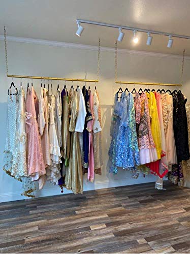 2 Pcs Adjustable Height Creative Chain Clothing Hanging Racks,Clothes Storage Shelves, Heavy Duty Metal Garment Rack,Retail Display Ceiling Hanger (Gold, 47.2 L) - color: Gold, size: 47.2 L