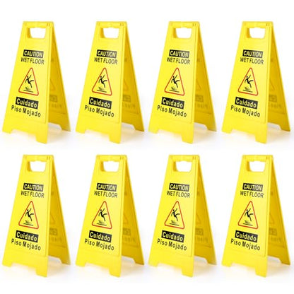 8-Pack Caution Wet Floor Sign,17.5" Height,Bright Yellow Double-Sided Folding A-Shaped Frame Design, Bilingual Caution Message - color: 8PACK Yellow