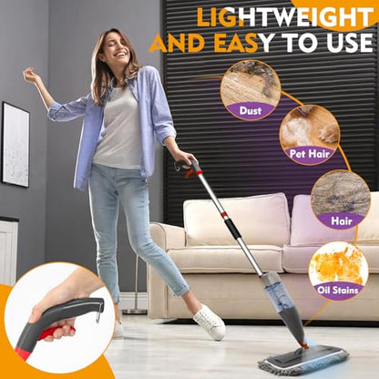 Spray Mop for Hardwood Tile Floor Cleaning with Microfiber Washable Pads - color: Grey
