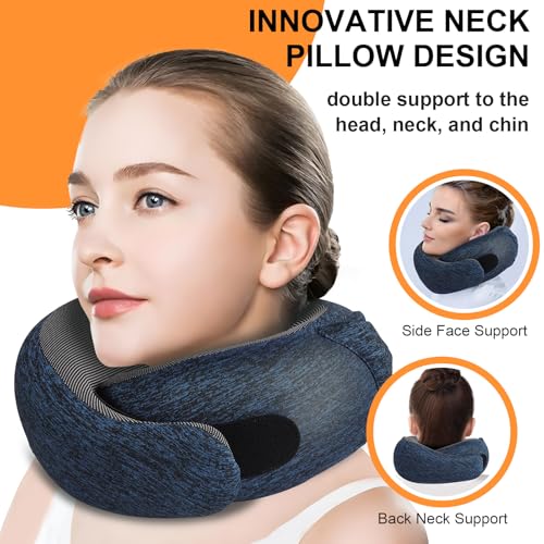 Travel Pillow - Hooded Neck Pillow Airplane Memory Foam Filling - color: Midnight Blue